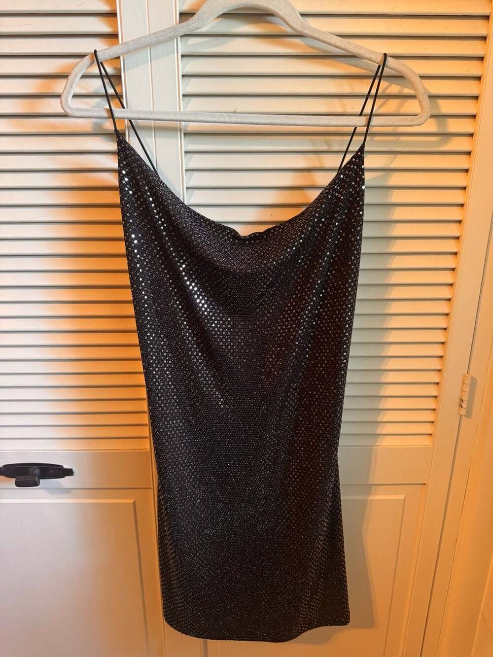 Popular Basics Black Sequin Sparkle Cowl Neck Mini Dress Size M